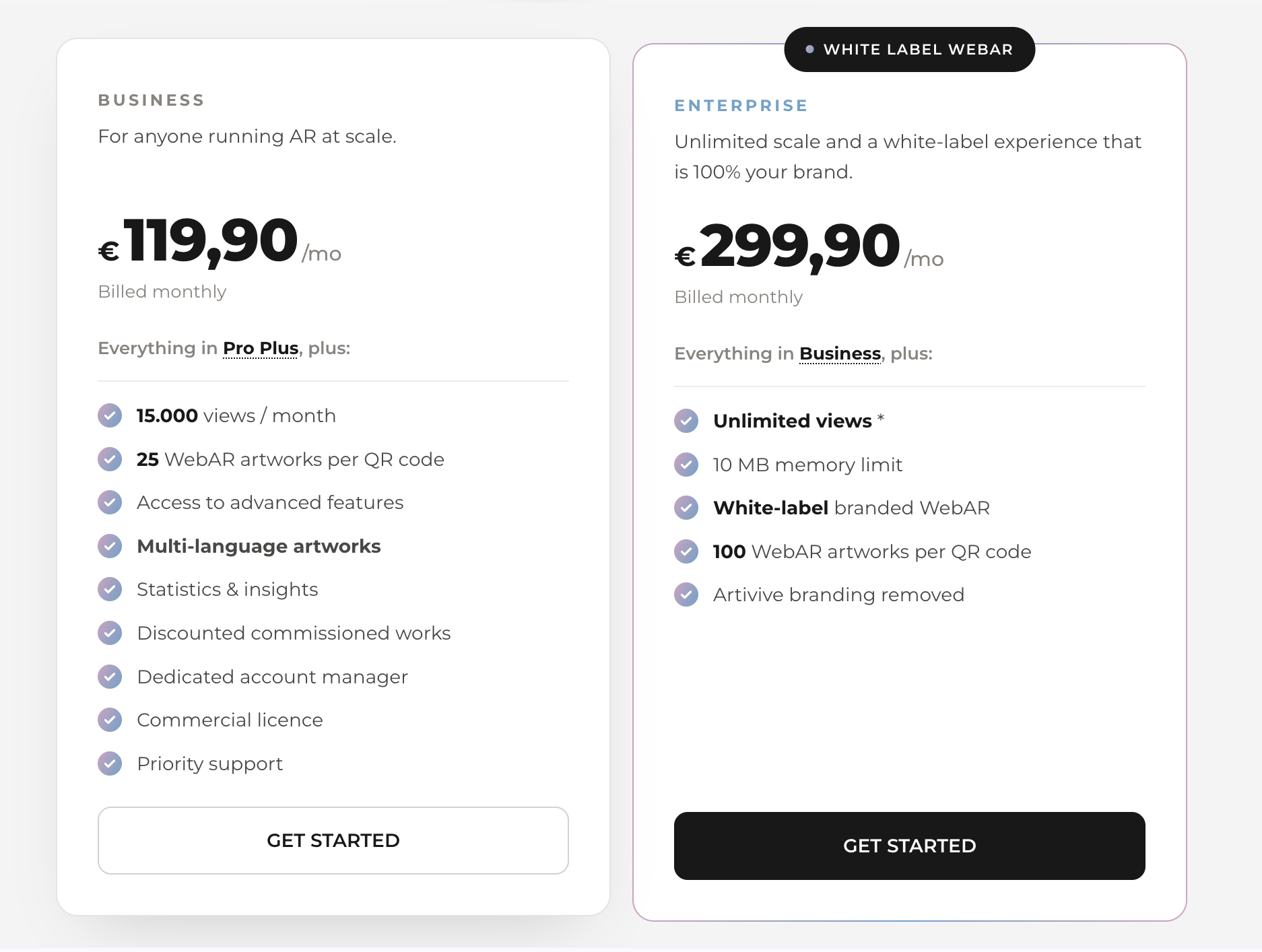 Business and Enterprise plan tiers