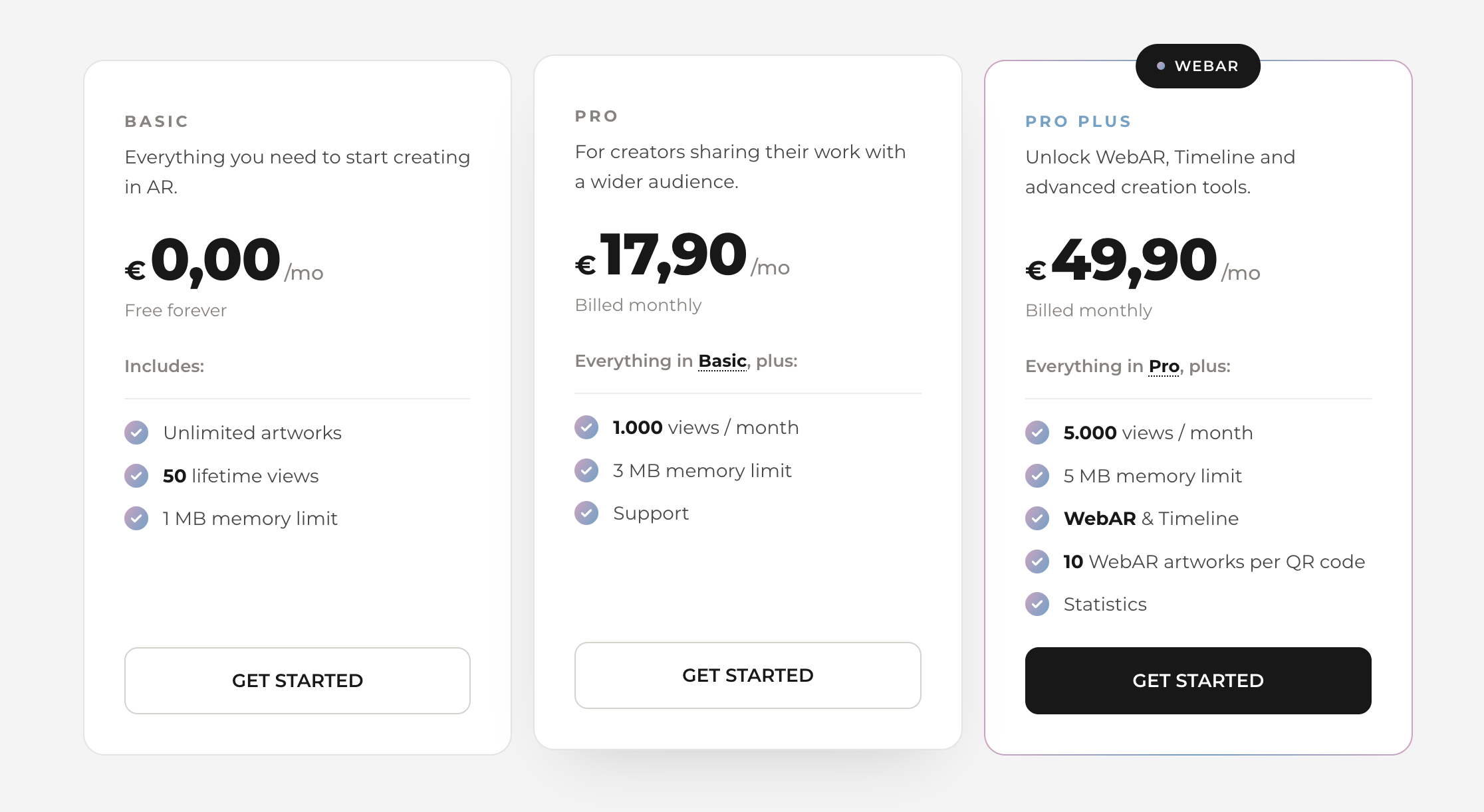 Basic, Pro and Pro Plus subscription tiers