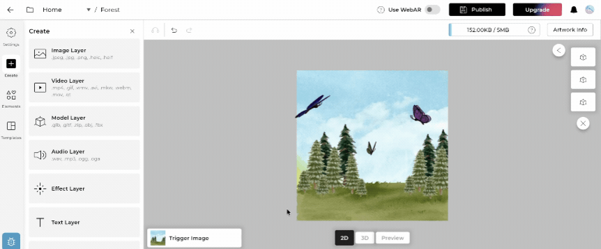 Switching between 2D and 3D view
